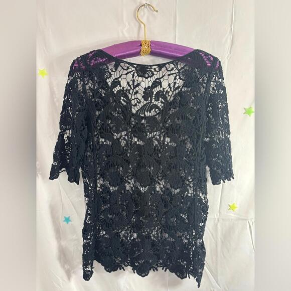 Y2K Black Crochet Boho Whimsigoth 3/4 Sleeve Women’s Top Size M - Picture 2 of 15